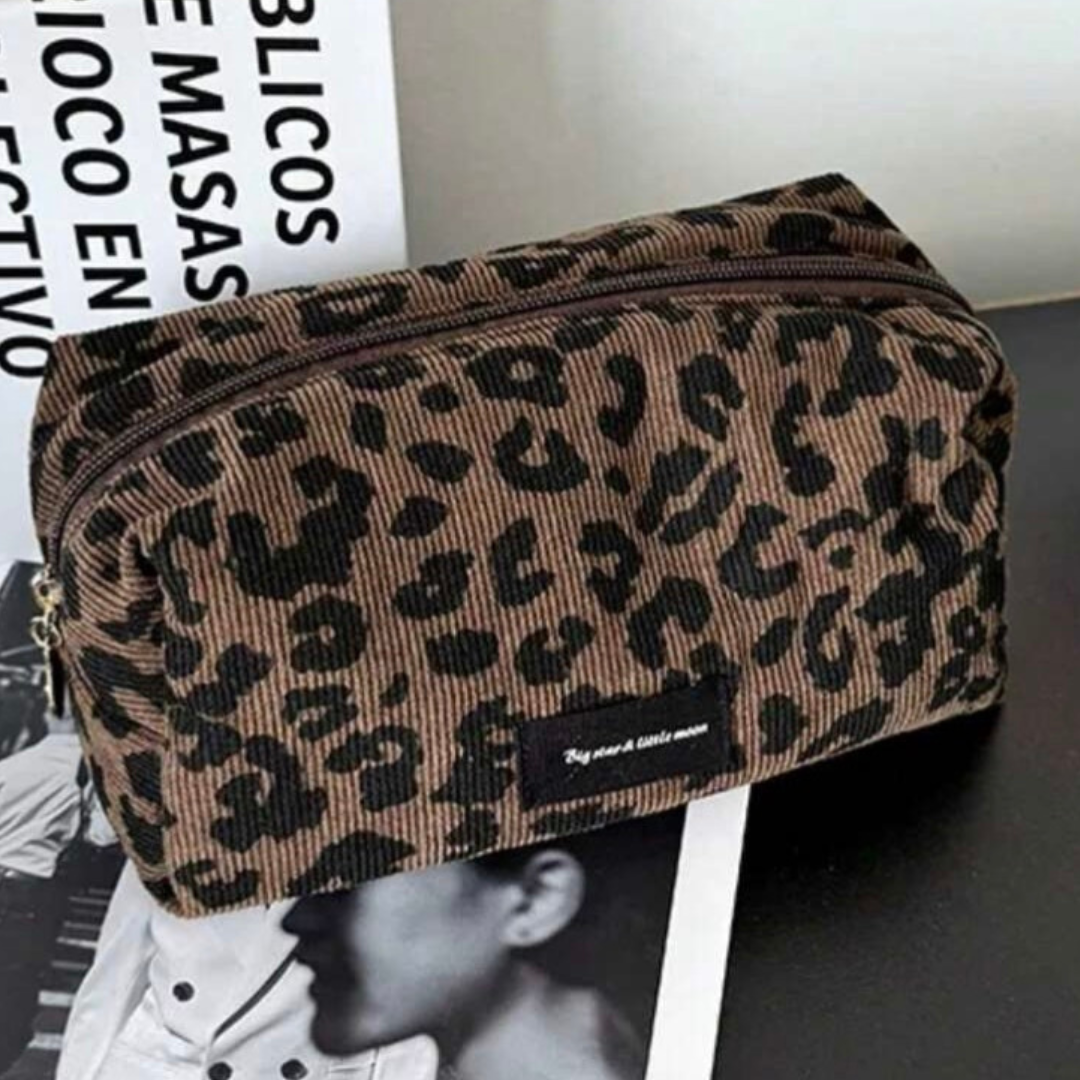 Leopard Print Corduroy Makeup Bag