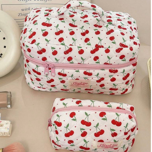 Cherry Blossom Quilted Makeup Pouch