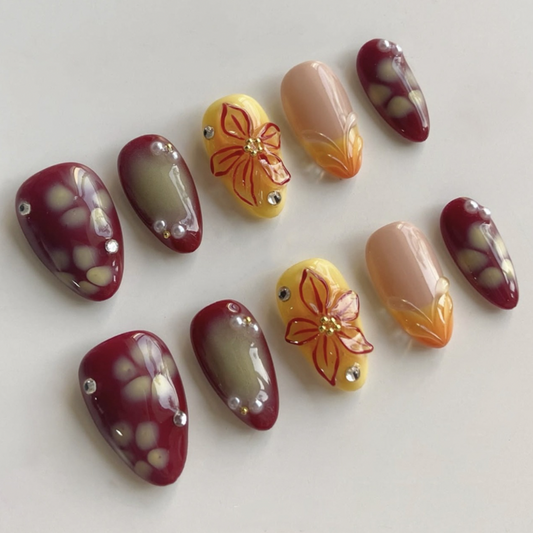 Dark Drip Floral Nails