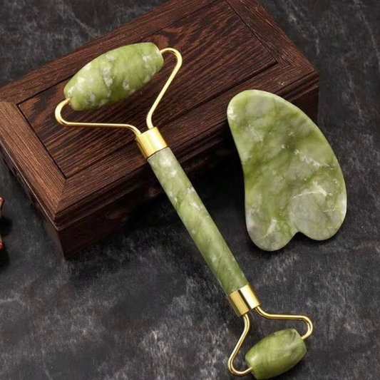 Natural Jade Roller & Gua Sha Set – Double-Ended Face Massager