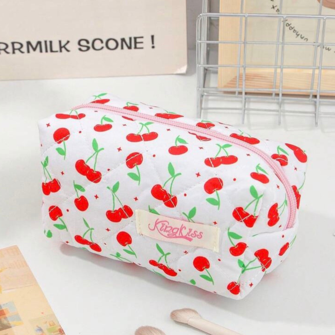 Cherry Blossom Quilted Makeup Pouch