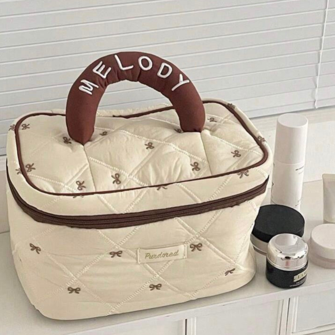 Bow Quilted Makeup Bag