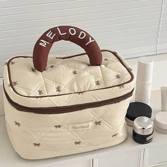 Bow Quilted Makeup Bag
