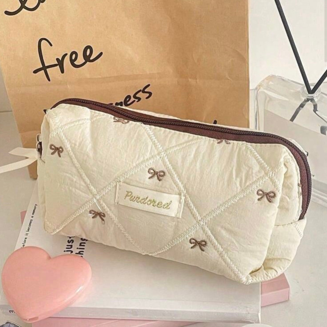 Bow Quilted Makeup Bag