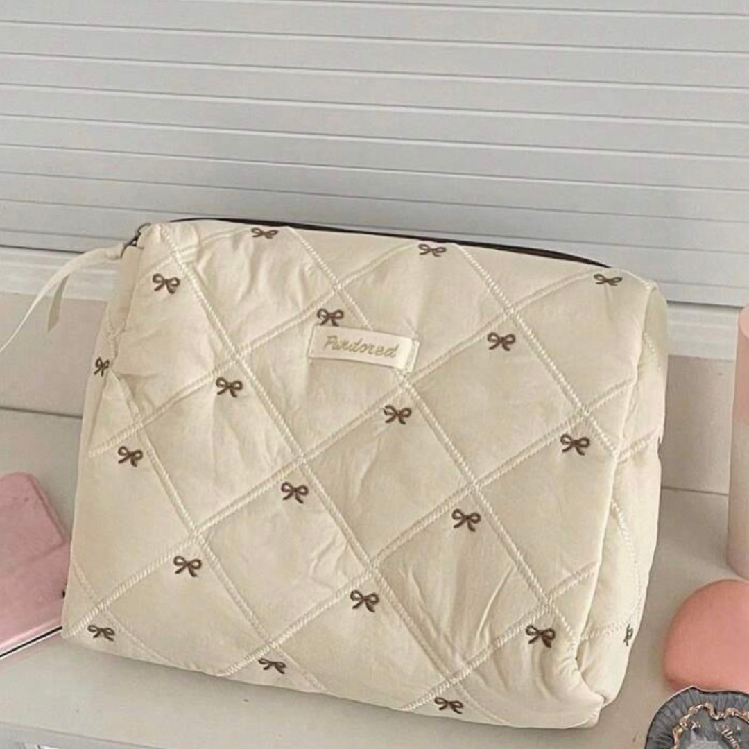 Bow Quilted Makeup Bag