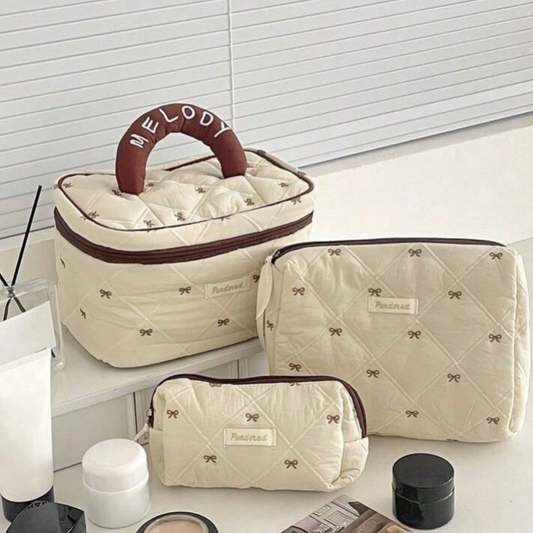 Bow Quilted Makeup Bag