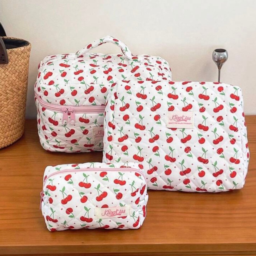 Cherry Blossom Quilted Makeup Pouch