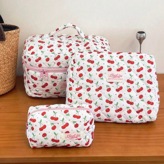 Cherry Blossom Quilted Makeup Pouch