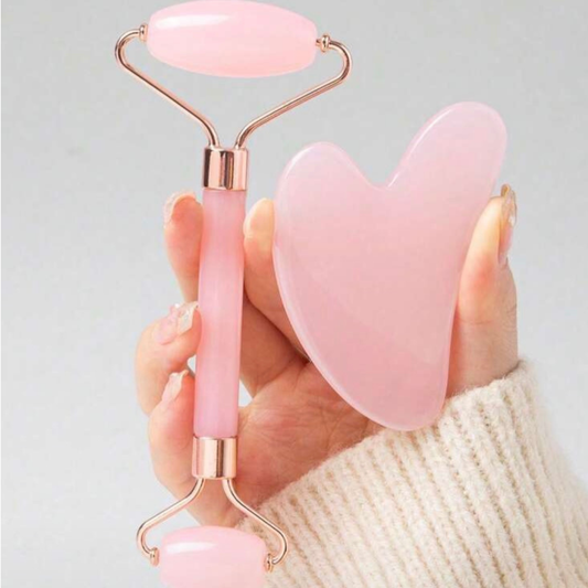 Rose Quartz Roller & Gua Sha Set – Double-Ended Face Massager